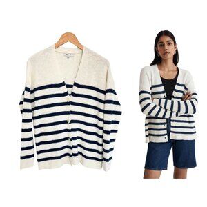 Madewell Cardigan Sweater Women Small Cream Blue V-Neck Button Front Long NL202